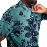 Embossed Blue Velvet Button Down Shirt 2