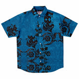 Embossed Blue Velvet Button Down Shirt 12