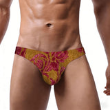 Men's Bikini Underwear Embossed Velvet Gold and Red