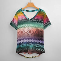 Iridescent Tribal Low Cut V-Neck T-Shirt