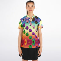 Women's Gradient Leaves Stand Up Collar Polo