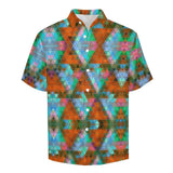 Abstract Triangle Pattern Faux Linen Button Down Shirt with chest pocket 2