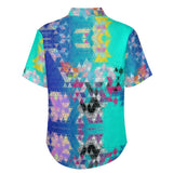 Colorful Faded Triangle Pattern Faux Linen Button Down Shirt with chest pocket