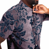 Embossed Blue Velvet Button Down Shirt 4