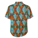 Abstract Triangle Pattern Faux Linen Button Down Shirt with chest pocket 2