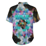 Abstract Triangle Pattern Faux Linen Button Down Shirt with chest pocket