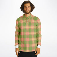 Flower Gaze Plaid Long Sleeve Polo