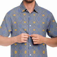 Sky Blue Gold Wave Circle Button Down