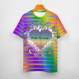 Rainbow Heart Pride "Free to Love" Cotton T-Shirt