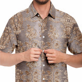 Embossed Champagne Velvet Button Down Shirt 5