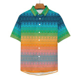 Gradient Triangle Pattern  Faux Linen Button Down Shirt with chest pocket 2