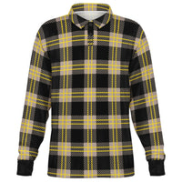 Black & Yellow Plaid Long Sleeve Polo