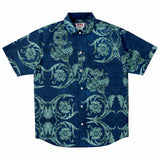 Embossed Blue Velvet Button Down Shirt 11