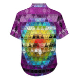 Rainbow Sunset Polygonal Pattern  Faux Linen Button Down Shirt with chest pocket
