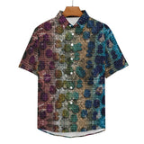Tortoise Shell Pattern Faux Linen Button Down Shirt with Chest Pocket