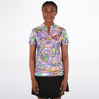 Women's Squiggly Lines Stand Up Collar Polo