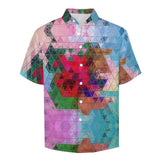 Geometric Angles Faux Linen Button Down Shirt with chest pocket