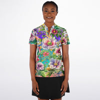 Women's Flowers Stand Up Collar Polo