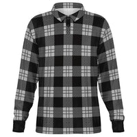 Black and Gray Plaid Long Sleeve Polo