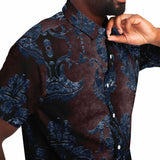 Embossed Blue Velvet Button Down Shirt 10