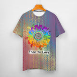 Free to Love Rainbow Pattern Cotton T-Shirt