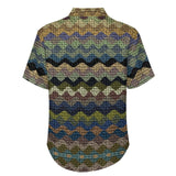 Wavy Pattern Faux Linen Button Down Shirt with Chest Pocket