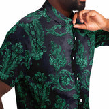 Embossed Teal Velvet Button Down Shirt 6