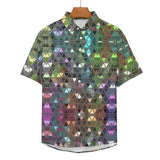 Iridescent Triangle Pattern Faux Linen Button Down Shirt with chest pocket
