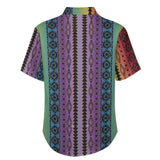 Rainbow Pride Tribal Pattern Faux Linen Shirt with pocket