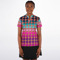 Women's Jewel Pattern Stand Up Collar Polo