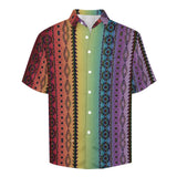 Rainbow Pride Tribal Pattern Faux Linen Shirt with pocket