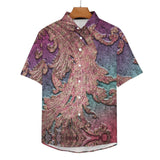 Embossed Rustic Design Faux Linen Button Down Shirt with Chest Pocket 10