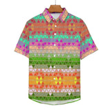 Colorful Triangle Pattern Faux Linen Button Down Shirt with pocket