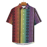 Rainbow Pride Tribal Pattern Faux Linen Shirt with pocket