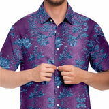 Embossed Blue Velvet Button Down Shirt 7