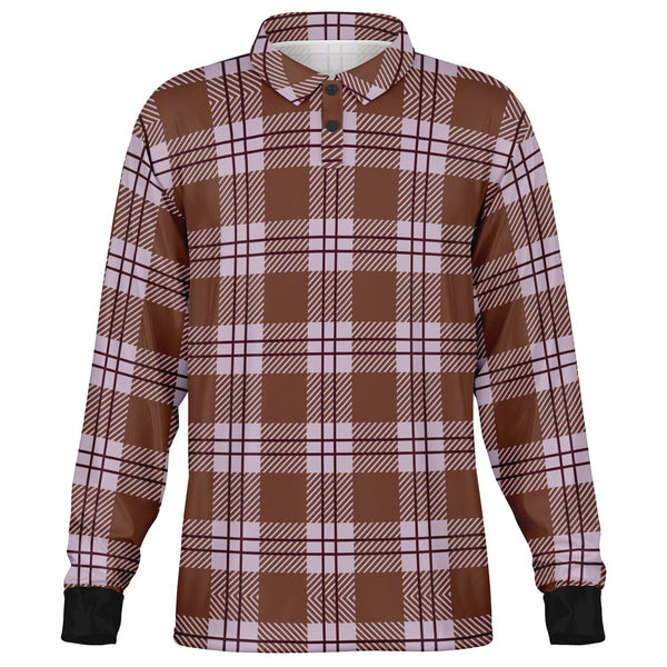 Coffee Berries Plaid Long Sleeve Polo