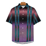 Gradient Linen Double Side Stripe Pattern Faux Linen Button Down Shirt with chest pocket