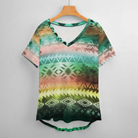 Spring Tribal Low Cut V-Neck T-Shirt