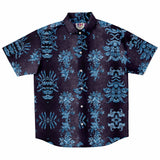 Embossed Blue Velvet Button Down Shirt 9