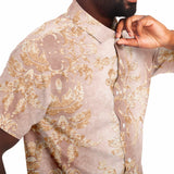 Embossed Champagne Velvet Button Down Shirt 2