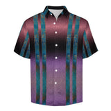Gradient Linen Double Side Stripe Pattern Faux Linen Button Down Shirt with chest pocket