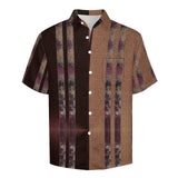 Two Tone Linen Double Side Stripe Pattern Faux Linen Button Down Shirt with chest pocket