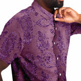 Embossed Purple Velvet Button Down Shirt 5