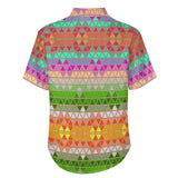 Colorful Triangle Pattern Faux Linen Button Down Shirt with pocket