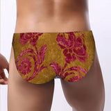 Men's Bikini Underwear Embossed Velvet Gold and Red