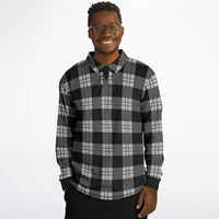 Black and Gray Plaid Long Sleeve Polo