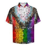 Pride Flag Polygonal Faux Linen Button Down Shirt with chest pocket