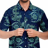 Embossed Blue Velvet Button Down Shirt 11
