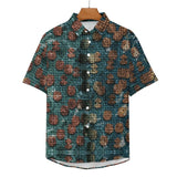 Tortoise Shell Pattern Faux Linen Button Down Shirt with Chest Pocket 2