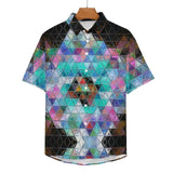 Abstract Triangle Pattern Faux Linen Button Down Shirt with chest pocket